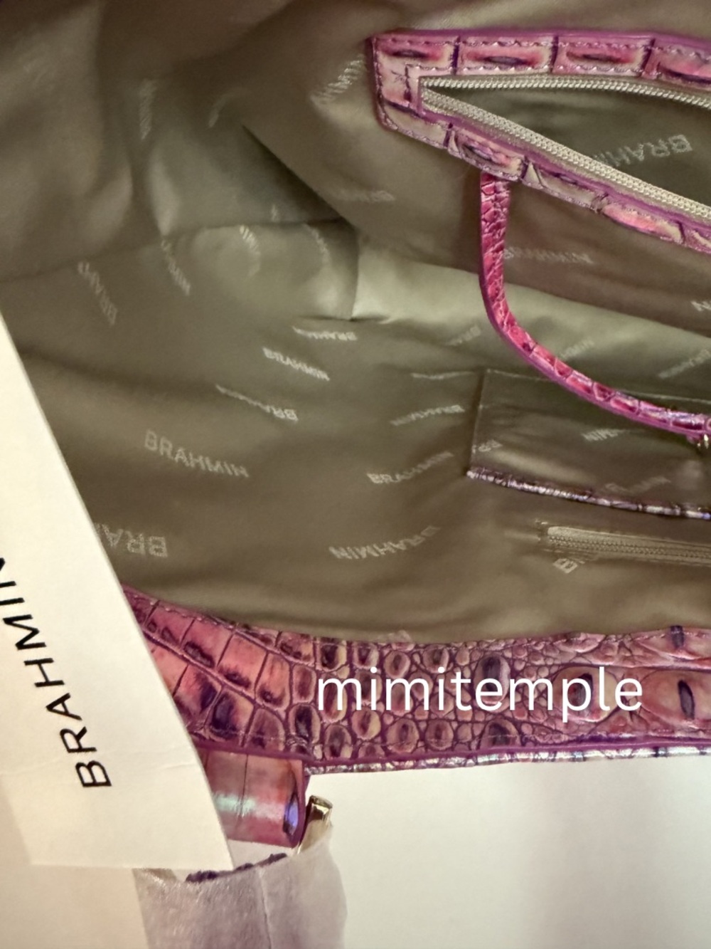 Brahmin Purple Iris - Aliza Iridescent Pink Croc-Embossed Tote Bag NWT - Picture 7 of 10